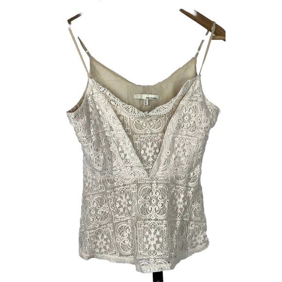 June & Hudson Crop Top Cami Crochet Lace Camisole‎ Beige Medium Romantic Cottage - Picture 1 of 5
